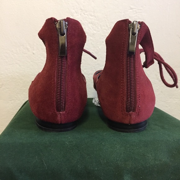 Burgundy Suede Lace-up Flats, 7.5 - Picture 3 of 7